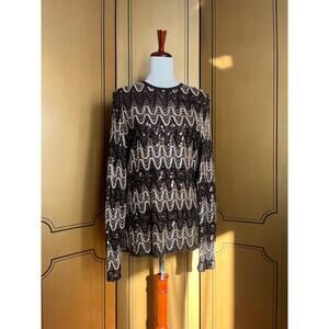 Vintage sequined top in brown and gold, size M